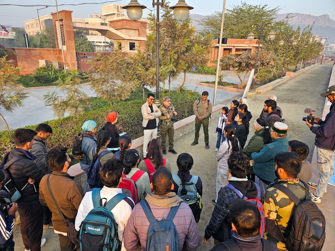 Experts briefing participants about the geographical and ecological history of the area. Image credit: Pankaj Bishnoi