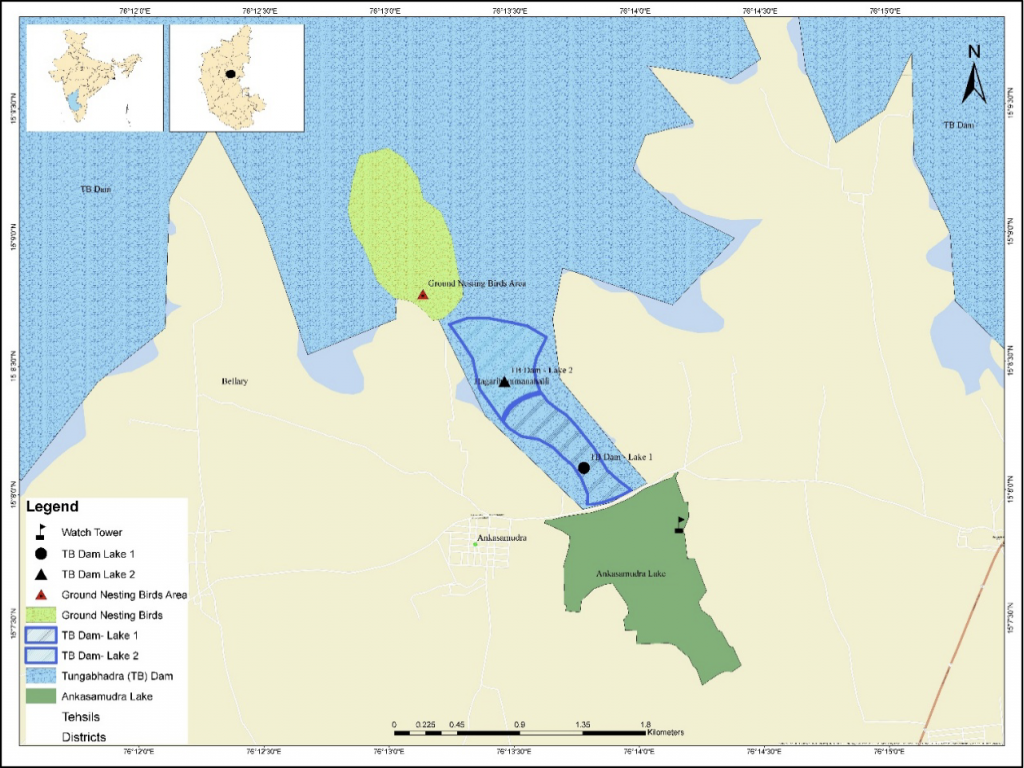 Map showing Ankasamudra Bird Conservation Reserve.